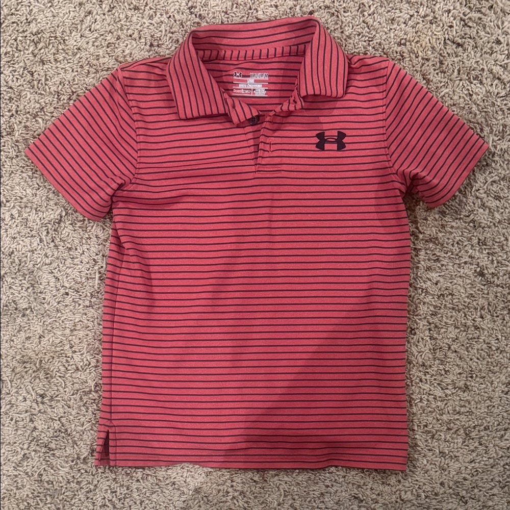Under Armour Red & Black Striped Boys' Polo